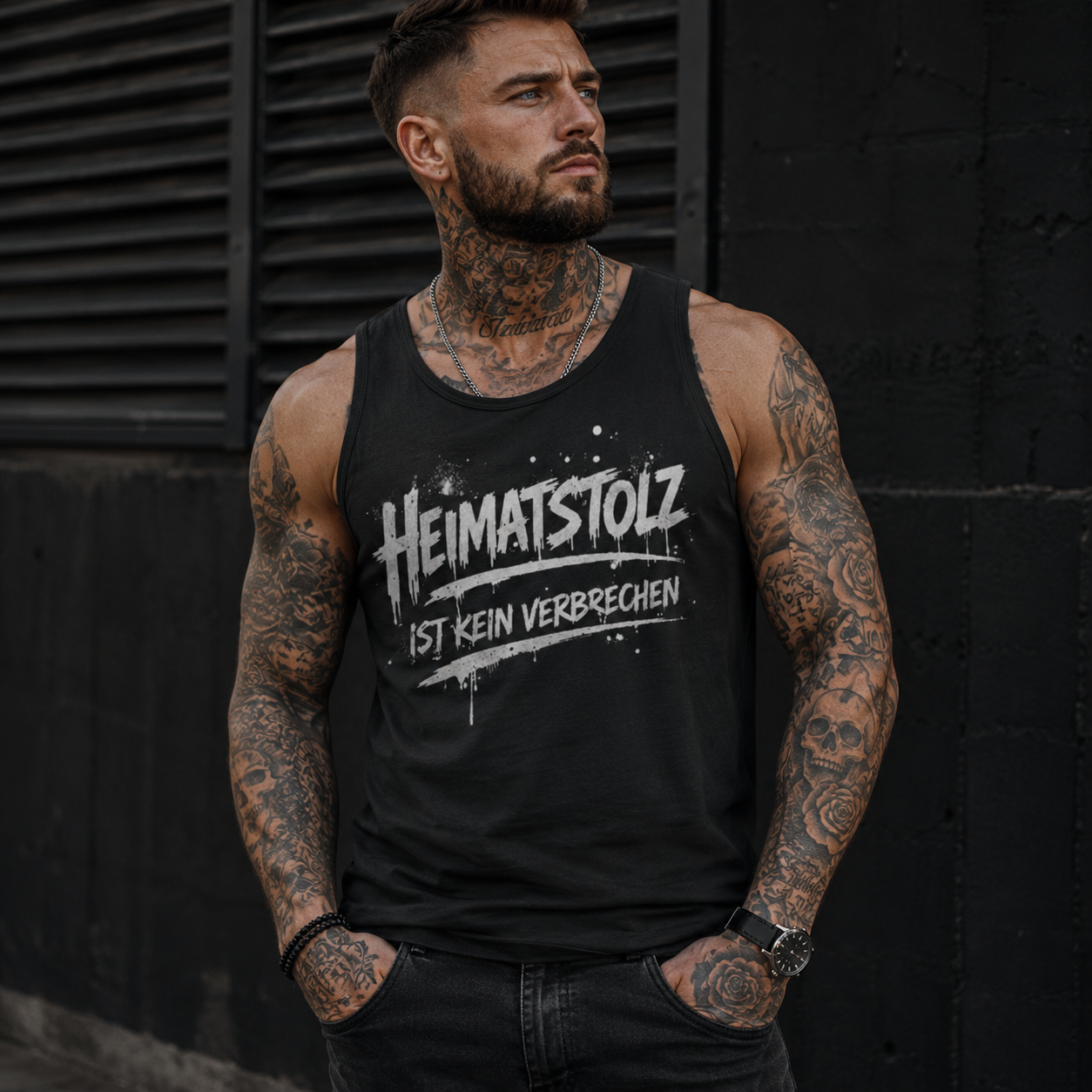 Herren Basic Tank Top Graffiti-Kunst Heimatstolz weiß
