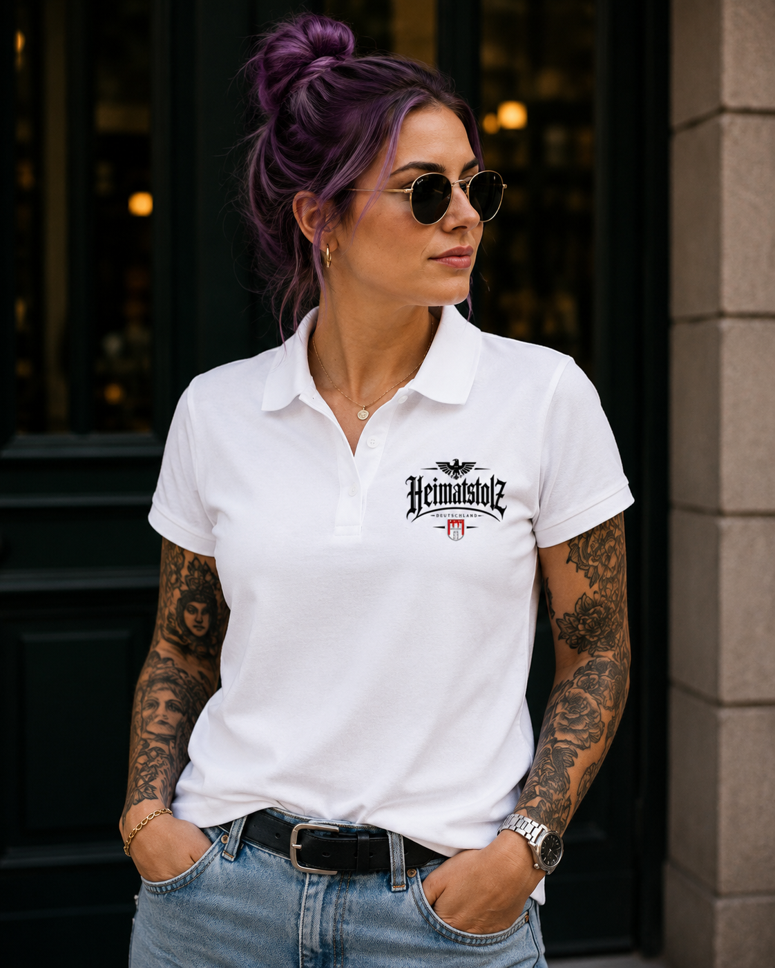 Unisex Poloshirt Heimatstolz Wappen Hamburg schwarz