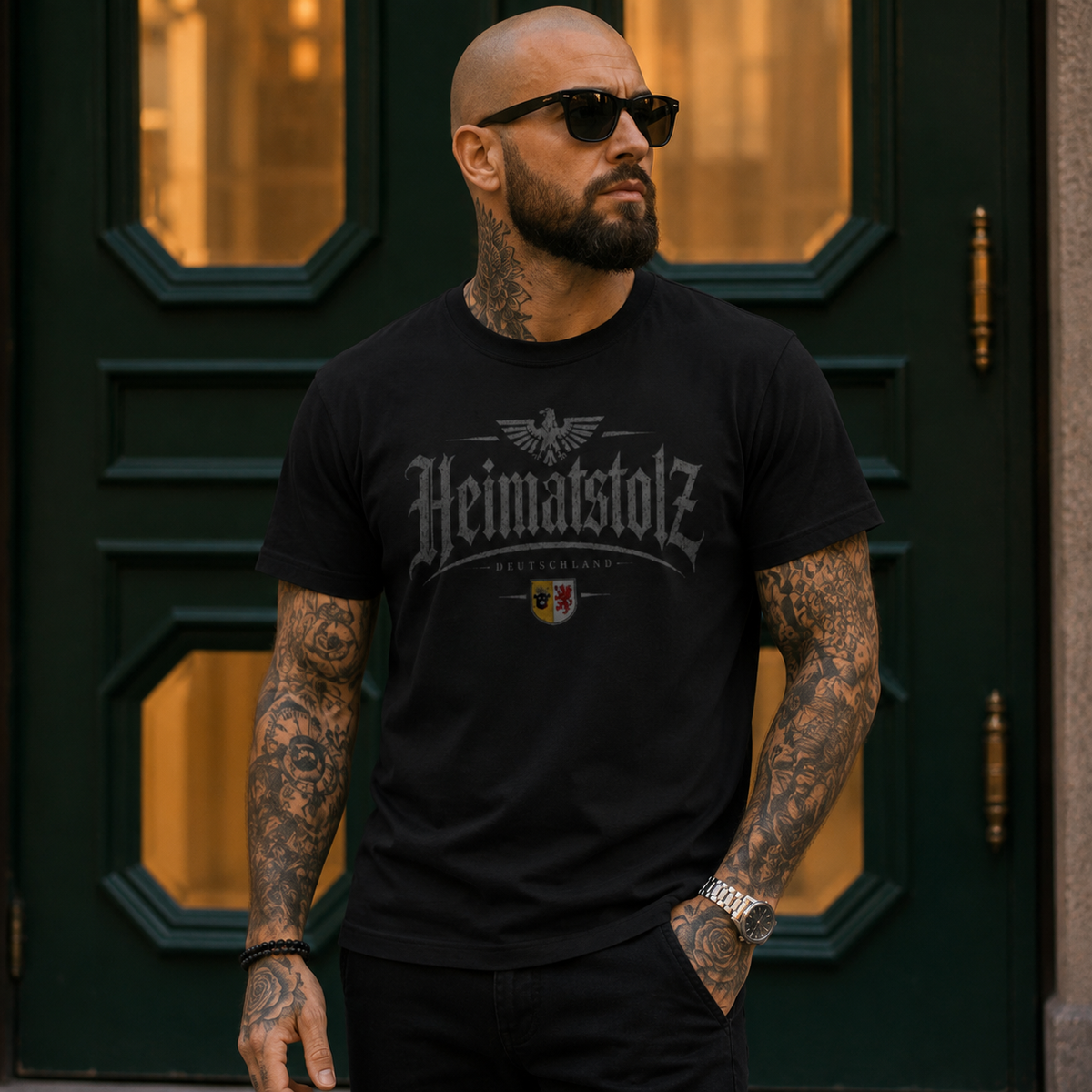 Herren T-Shirt Heimatstolz Wappen Mecklenburg Vorpommern weiß