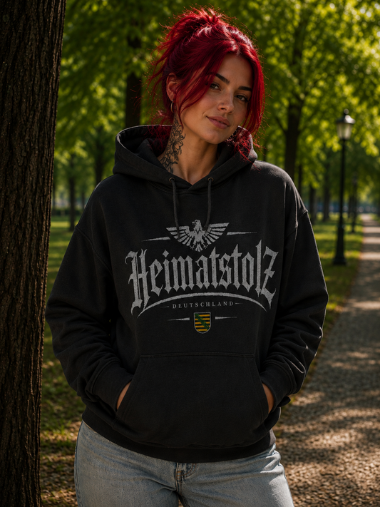 Damen Hoodie Heimatstolz Wappen Sachsen weiß