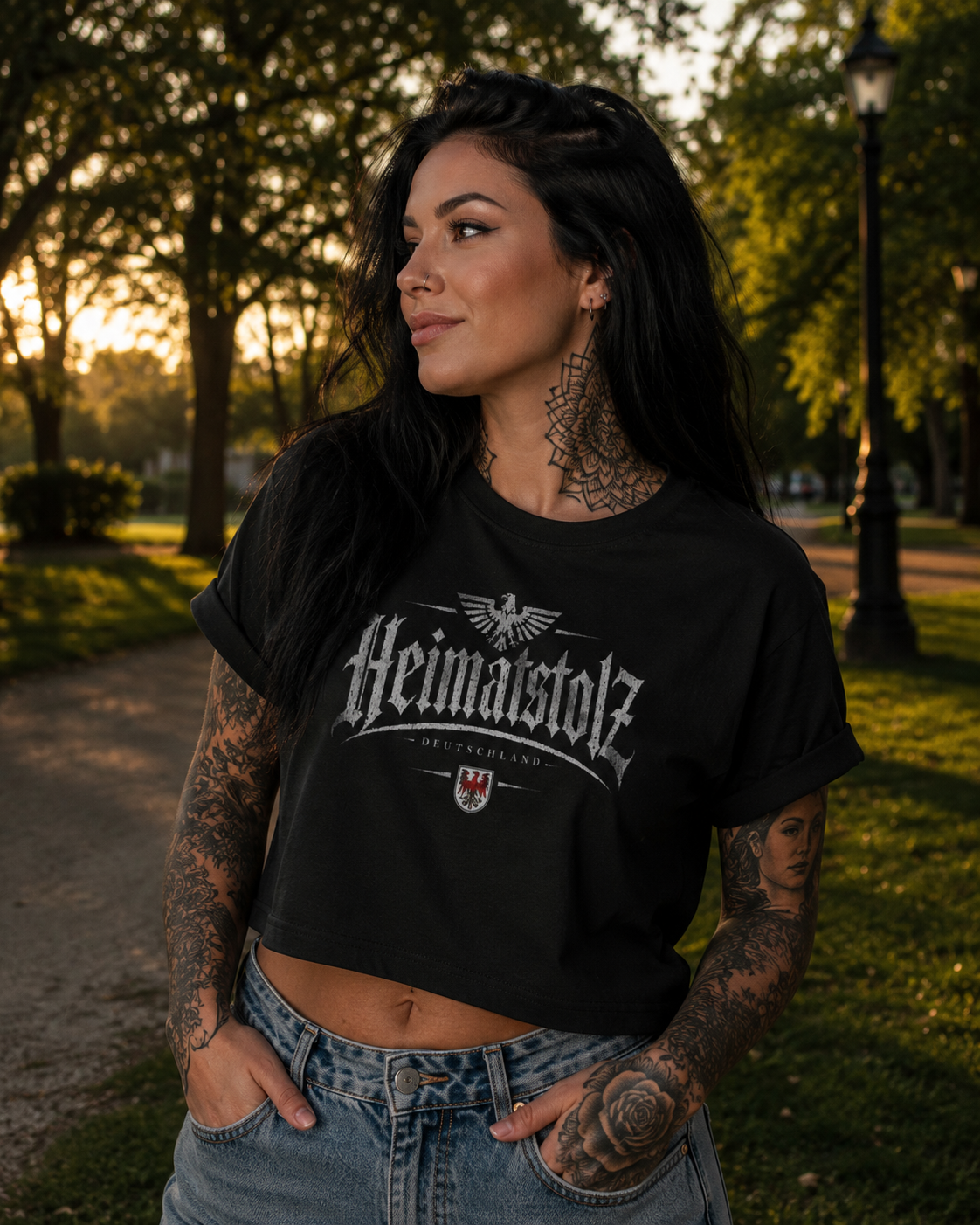 Damen Oversize Crop Top Heimatstolz Wappen Brandenburg weiß