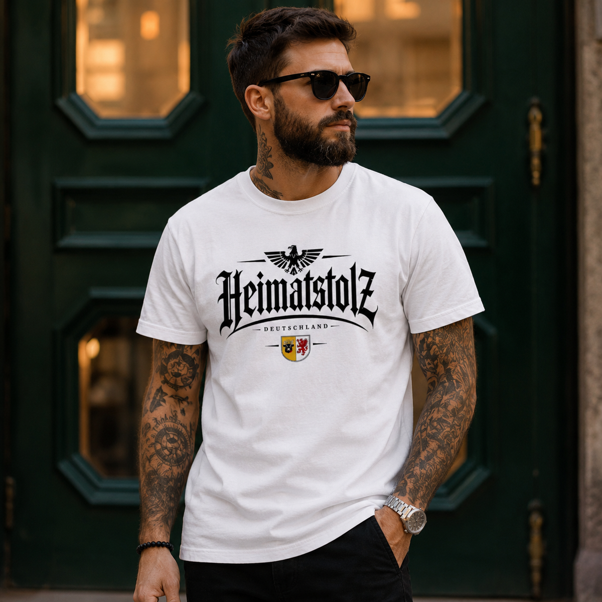 Herren T-Shirt Heimatstolz Wappen Mecklenburg Vorpommern schwarz