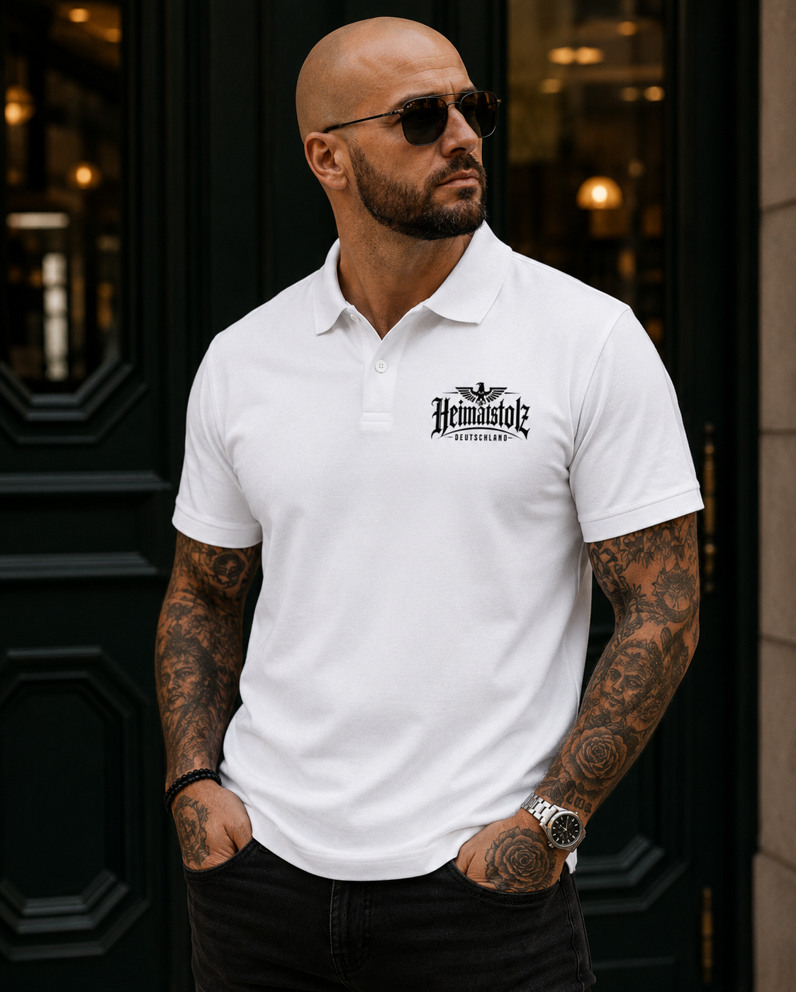 Unisex Poloshirt Heimatstolz Deutschland Adler oben schwarz