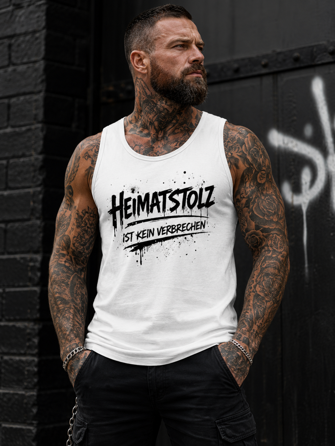 Herren Basic Tank Top Graffiti-Kunst Heimatstolz schwarz