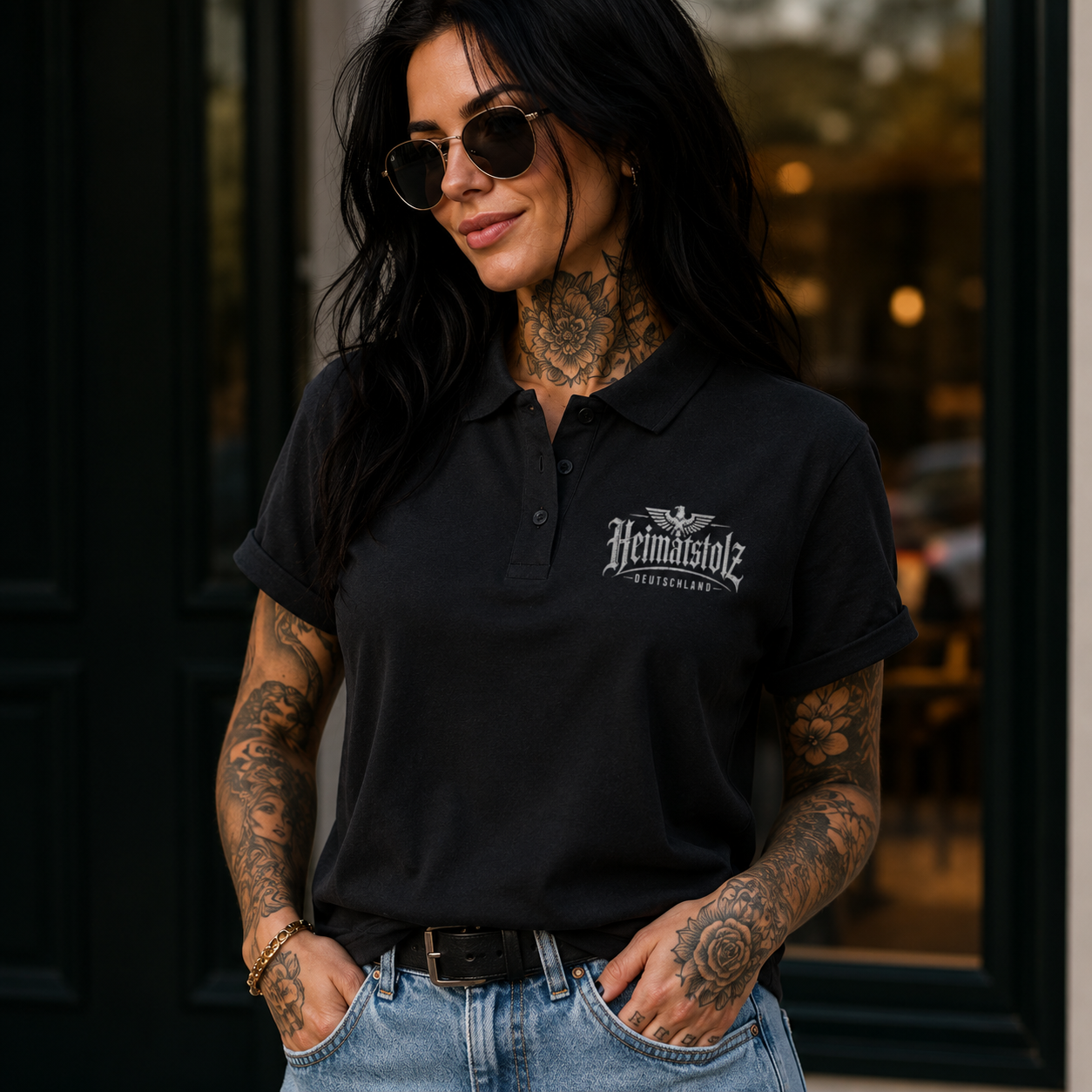Unisex Poloshirt Heimatstolz Deutschland Adler oben weiß