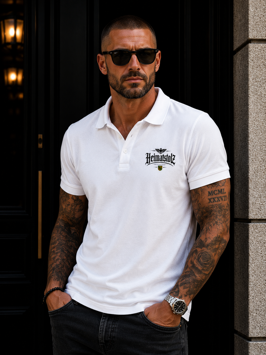 Unisex Poloshirt Heimatstolz Wappen Sachsen schwarz