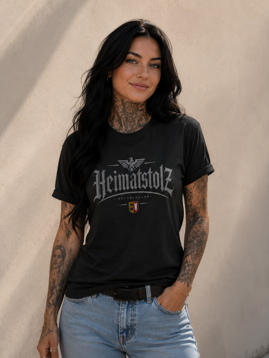 Damen T-Shirt Heimatstolz Wappen Schleswig Holstein weiß