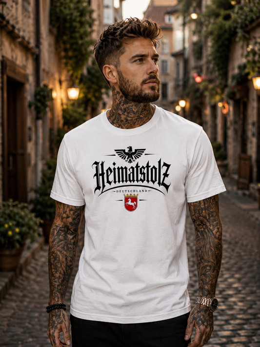 Herren T-Shirt Heimatstolz Wappen Niedersachsen schwarz