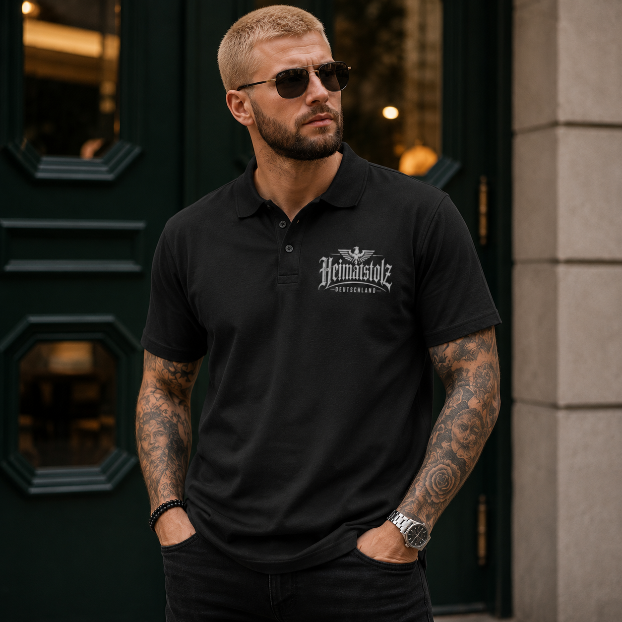 Unisex Poloshirt Heimatstolz Deutschland Adler oben weiß