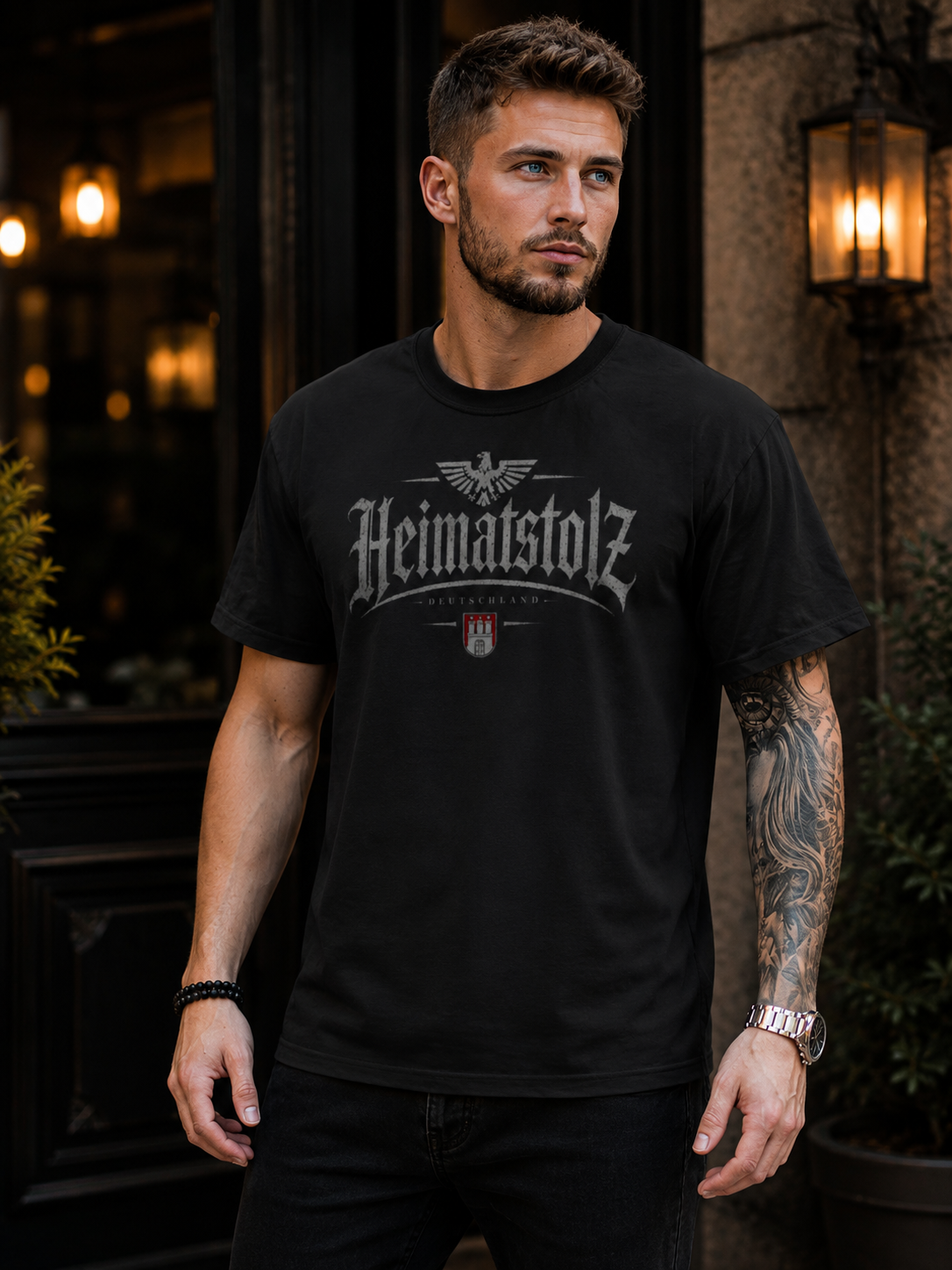 Herren T-Shirt Heimatstolz Wappen Hamburg weiß