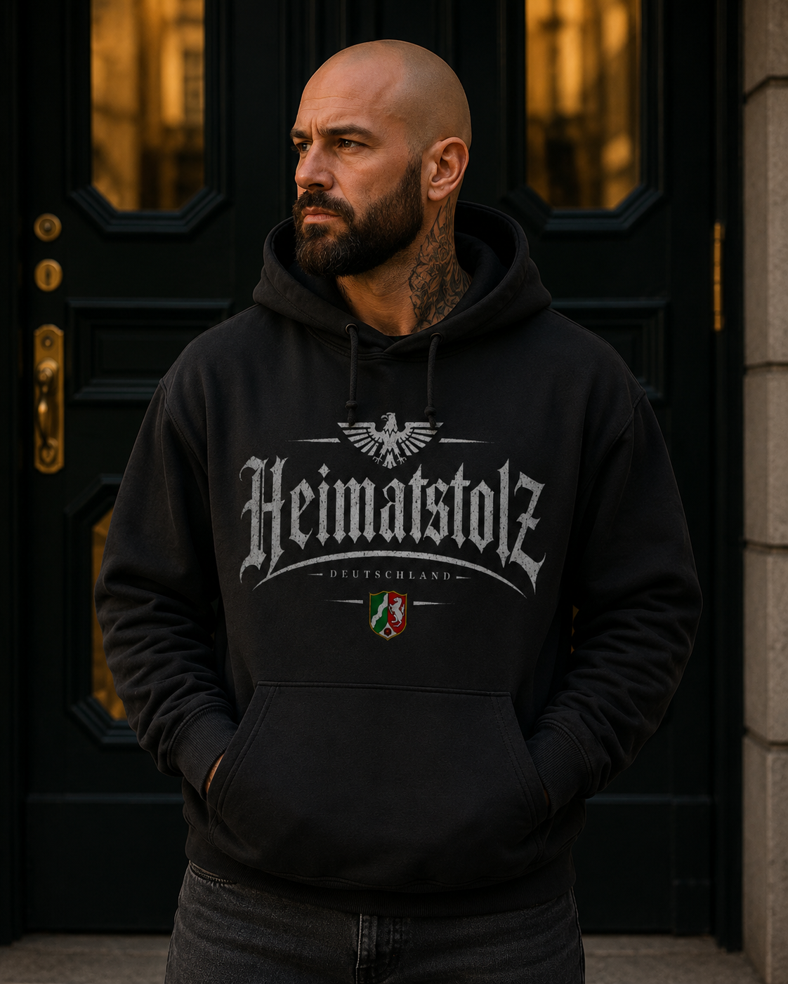 Herren Hoodie Heimatstolz Wappen Nordrhein Westfalen weiß