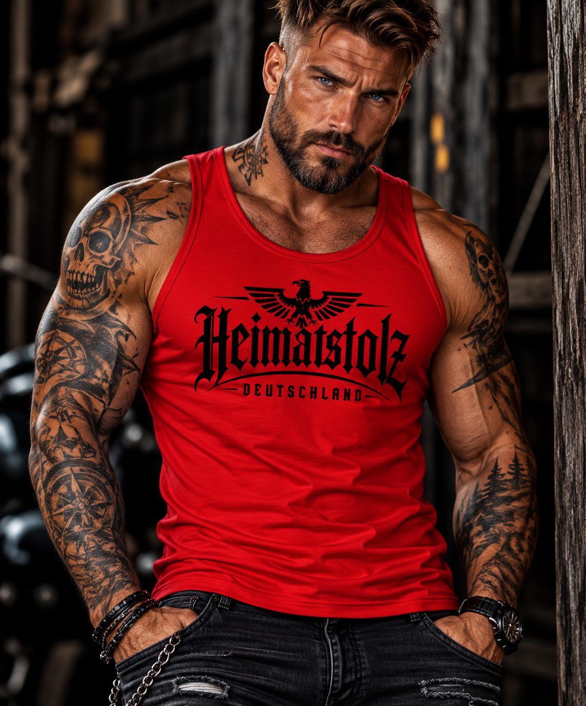 Heimatstolz Deutschland Adler Herren Basic Tank Top/schwarzer Druck