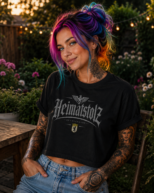 Damen Oversize Crop Top Heimatstolz Wappen Berlin weiß