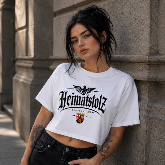 Damen Oversize Crop Top Heimatstolz Wappen Rheinland Pfalz schwarz