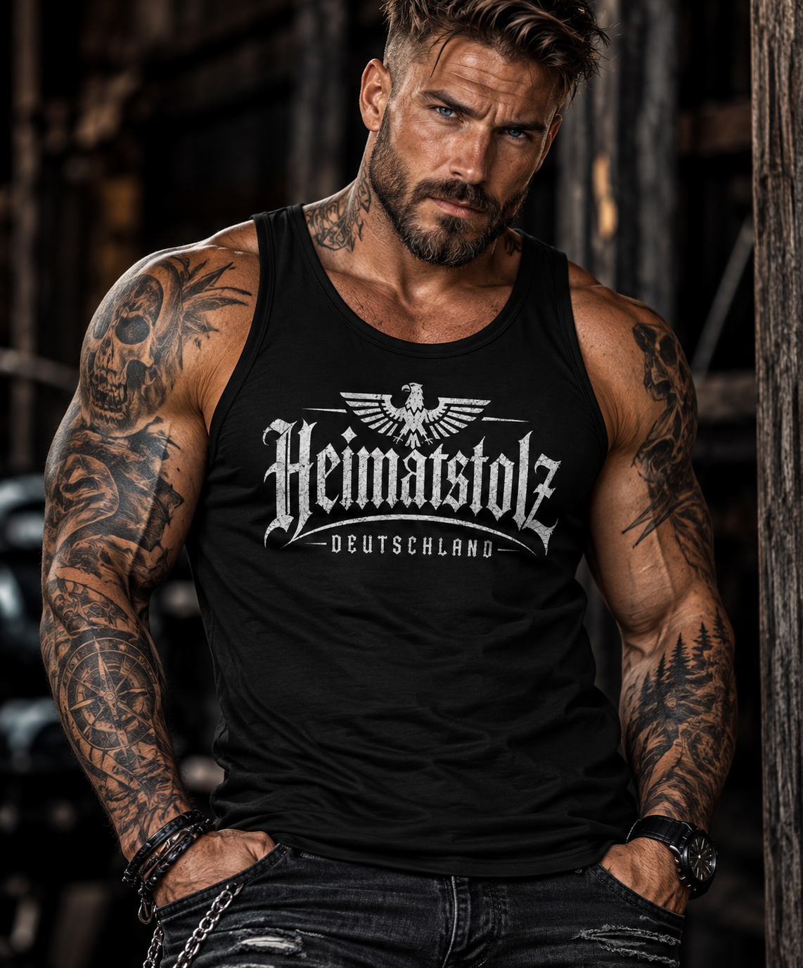 Heimatstolz Deutschland Adler Herren Basic Tank Top/weißer Druck