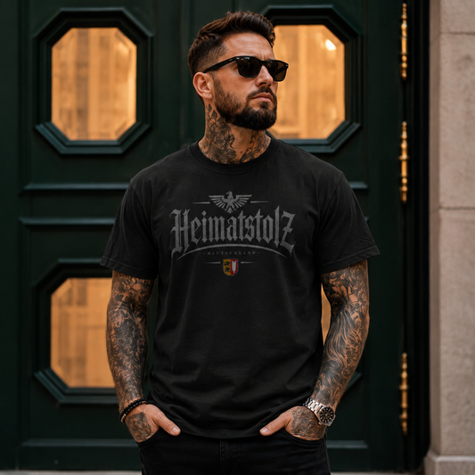 Herren T-Shirt Heimatstolz Wappen Schleswig Holstein weiß