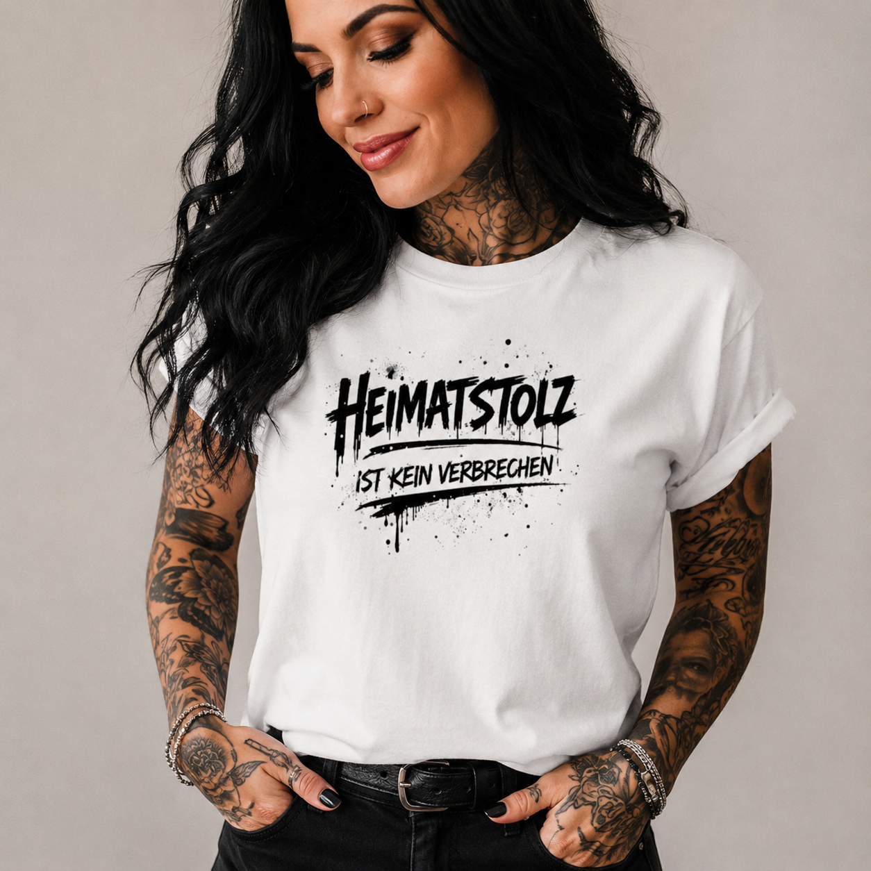 Damen T-Shirt Graffiti-Kunst Heimatstolz schwarz