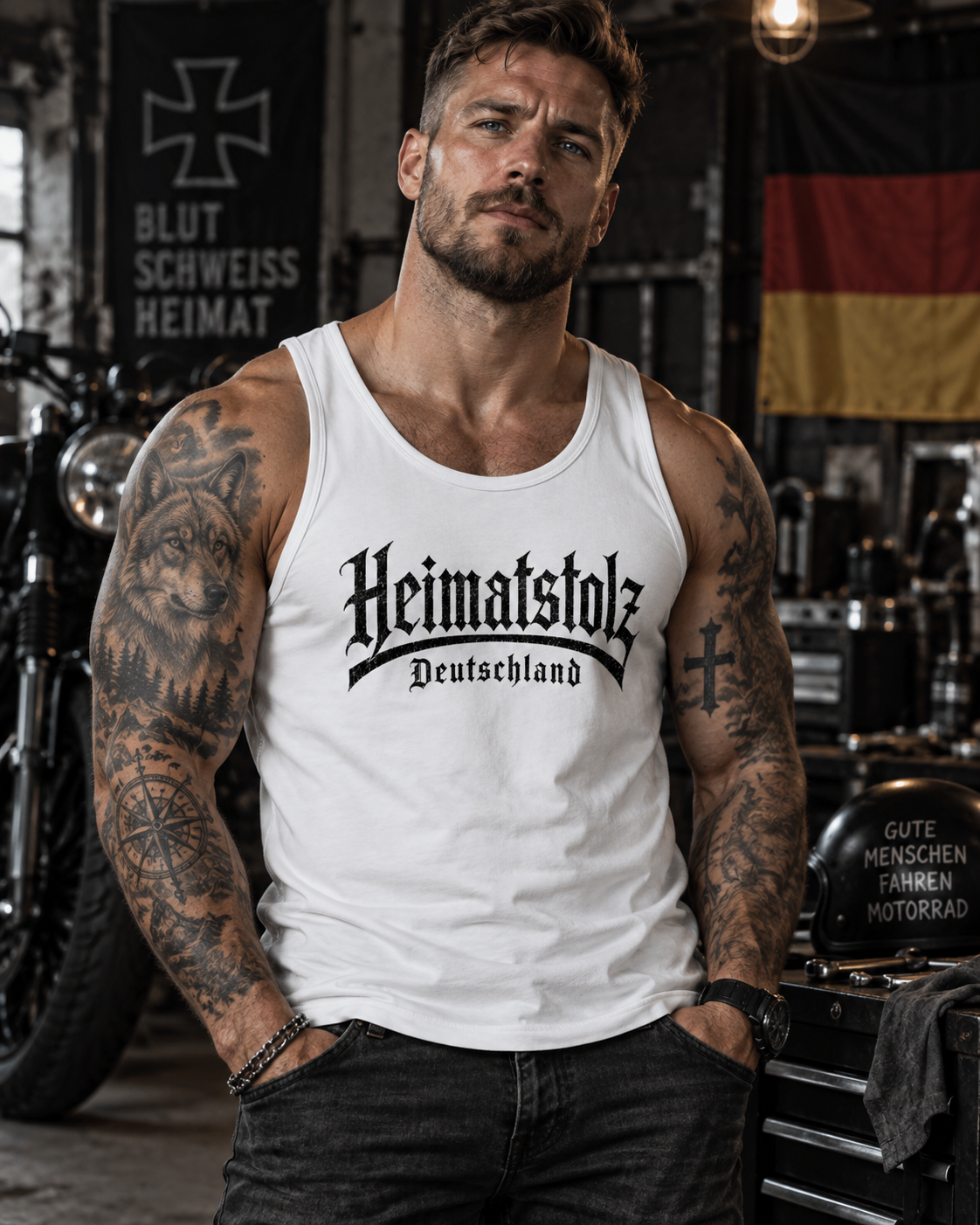 Heimatstolz Deutschland Herren Basic Tank Top/schwarzer Druck