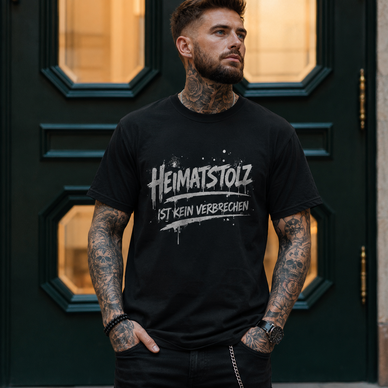 Herren T-Shirt Graffiti-Kunst Heimatstolz weiß