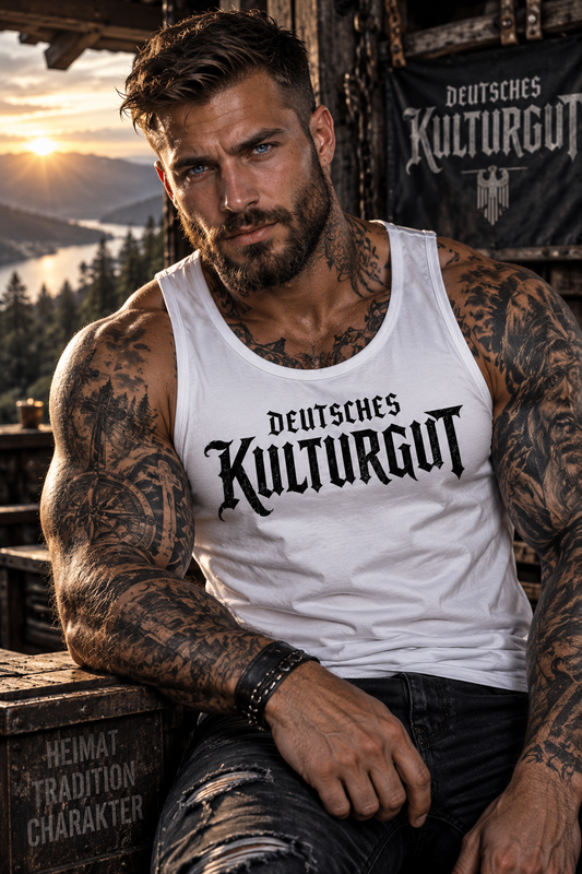 Herren Basic Tank Top Deutsches Kulturgut Emblem schwarz