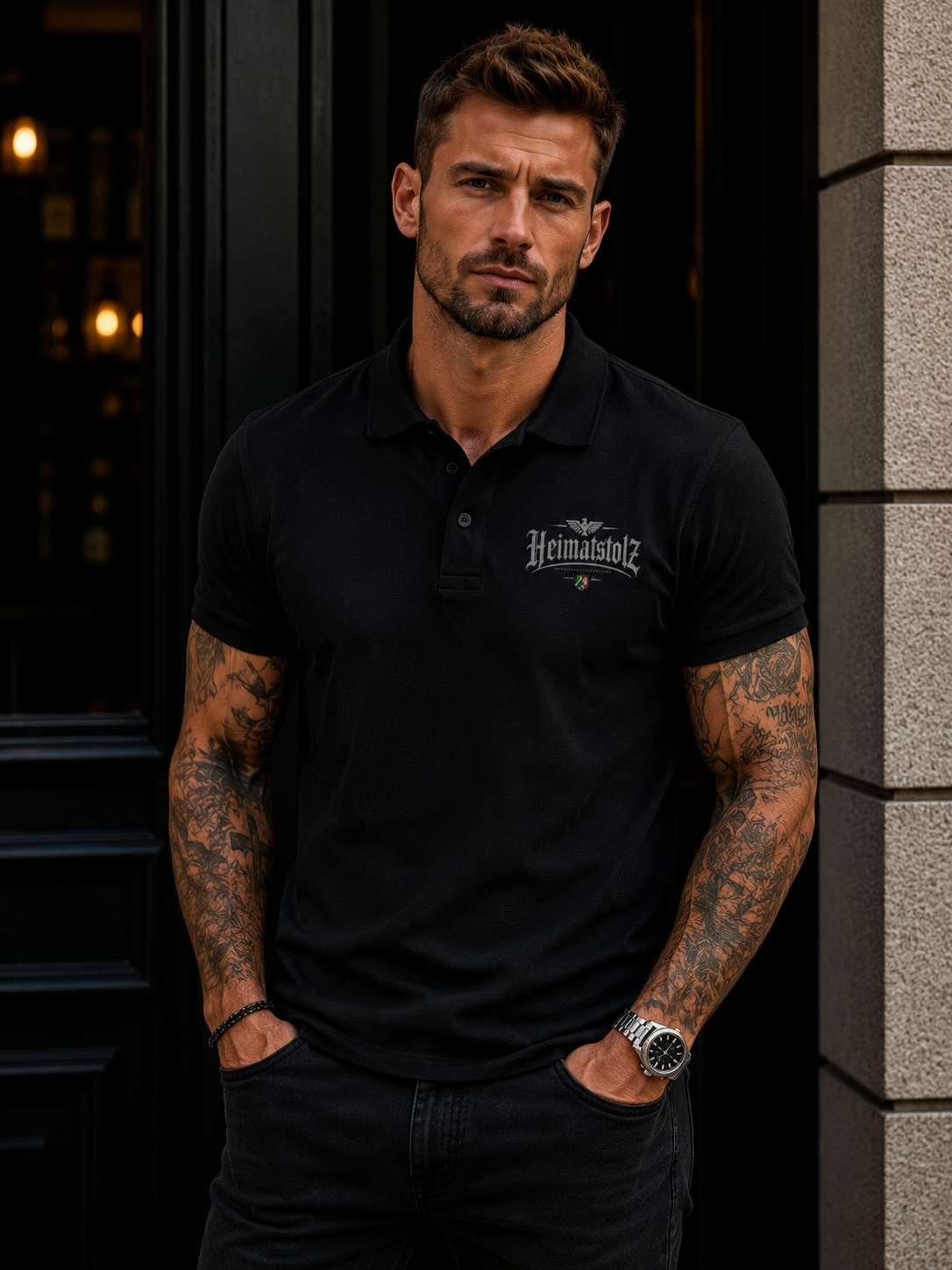 Unisex Poloshirt Heimatstolz Wappen Nordrhein Westfalen weiß