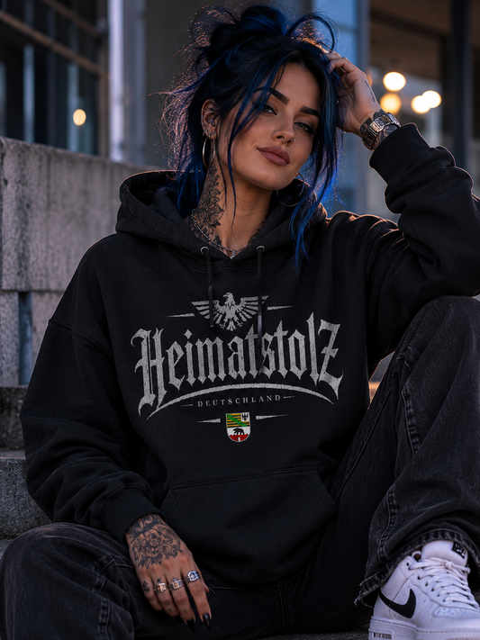 Damen Hoodie Heimatstolz Wappen Sachsen Anhalt weiß