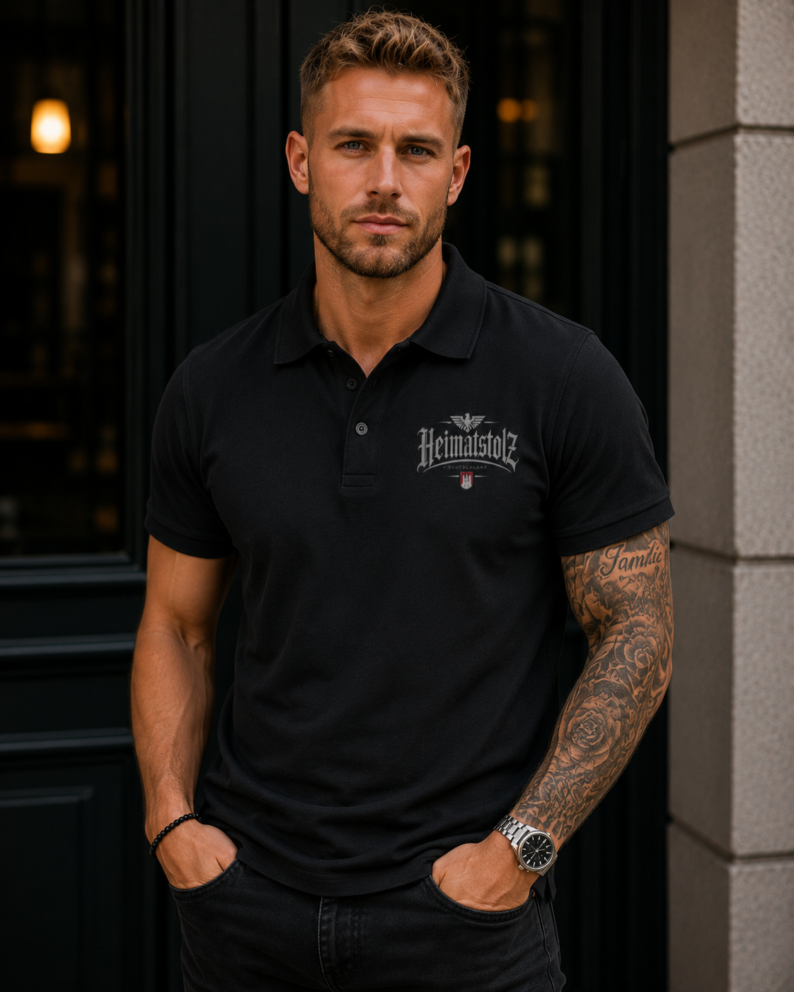 Unisex Poloshirt Heimatstolz Wappen Hamburg weiß