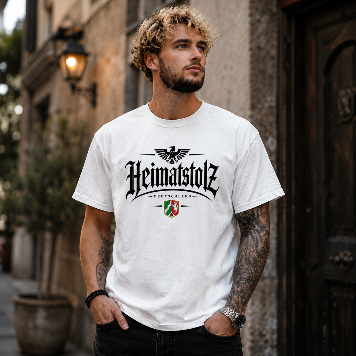 Herren T-Shirt Heimatstolz Wappen Nordrhein Westfalen schwarz