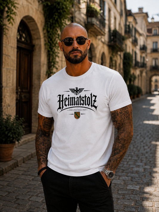 Herren T-Shirt Heimatstolz Wappen Sachsen schwarz