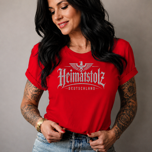 Damen T-Shirt Heimatstolz Deutschland Adler oben weiß