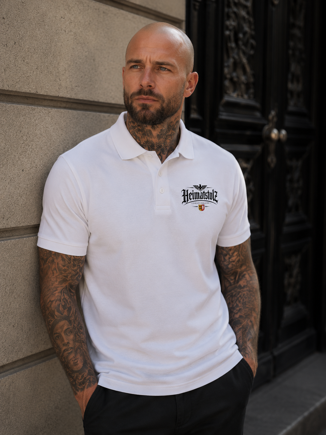 Unisex Poloshirt Heimatstolz Wappen Schleswig Holstein schwarz