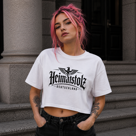 Damen Oversize Crop Top Heimatstolz Deutschland Adler oben schwarz
