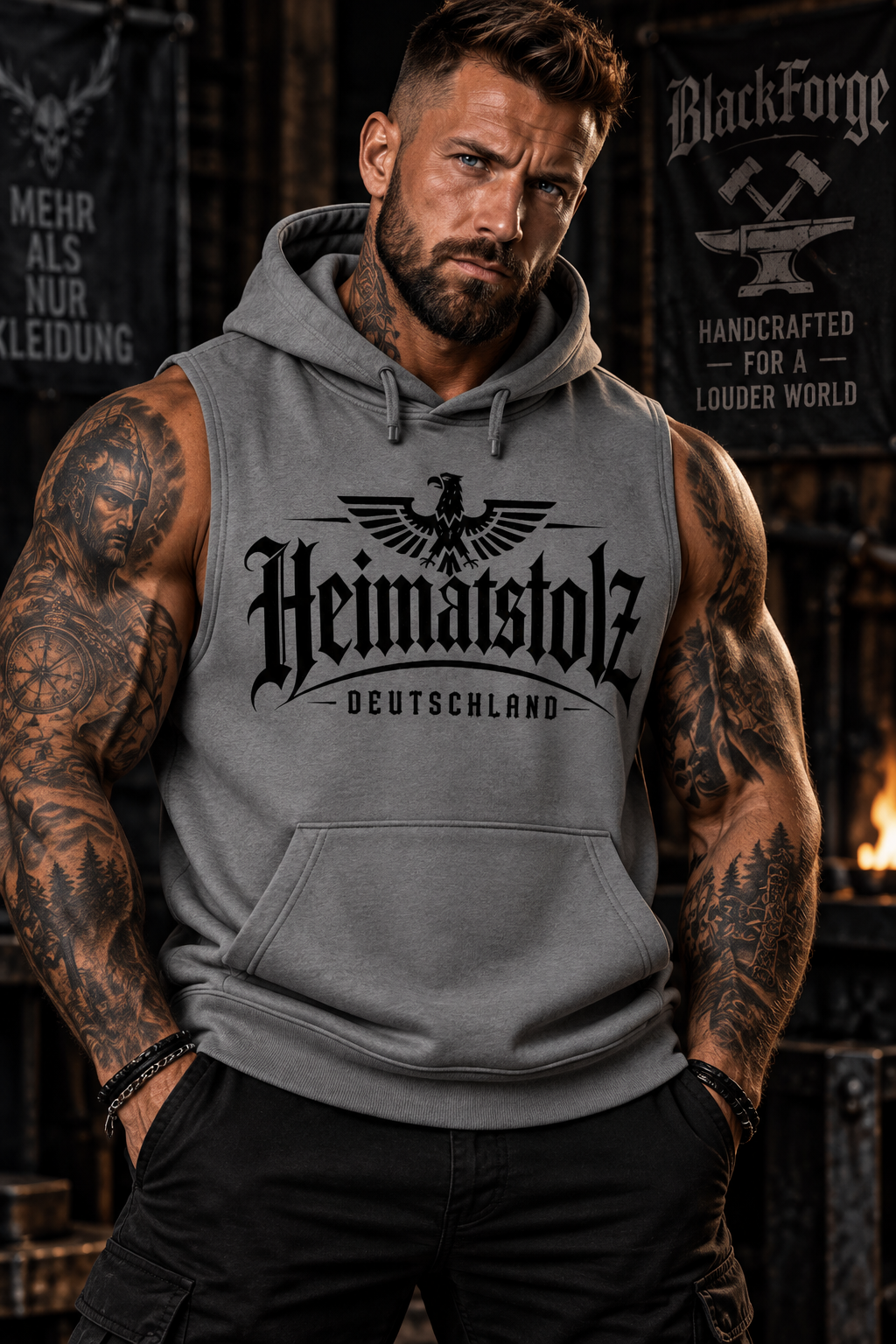 Heimatstolz Deutschland Adler Hoodie ohne Ärmel/schwarzer Druck