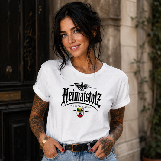 Damen T-Shirt Heimatstolz Wappen Sachsen Anhalt schwarz