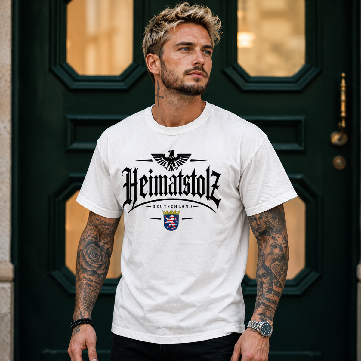 Herren T-Shirt Heimatstolz Hessen schwarz