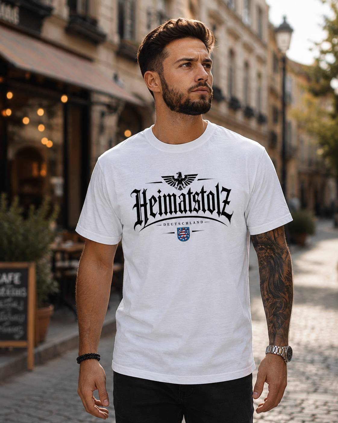 Herren T-Shirt Heimatstolz Wappen Thüringen schwarz