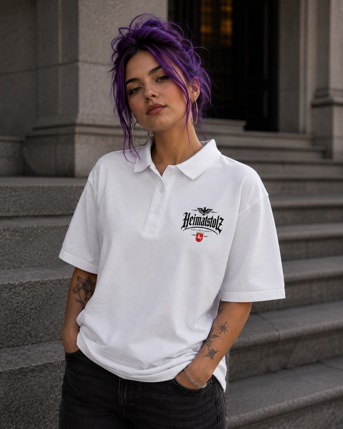 Unisex Poloshirt Heimatstolz Wappen Niedersachsen schwarz