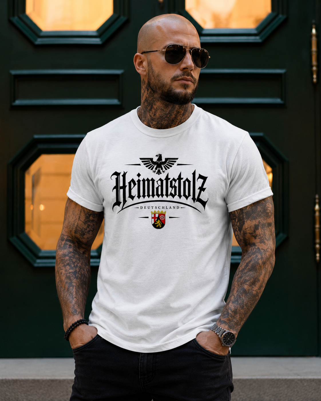 Herren T-Shirt Heimatstolz Wappen Rheinland Pfalz schwarz
