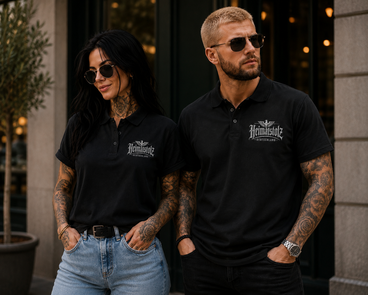 Unisex Poloshirt Heimatstolz Deutschland Adler oben weiß