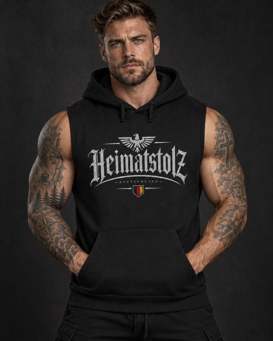 Heimatstolz Deutschland Hoodie ohne Ärmel mit Landwappen/weißer Druck