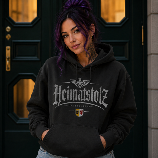 Damen Hoodie Heimatstolz Wappen Mecklenburg Vorpommern weiß