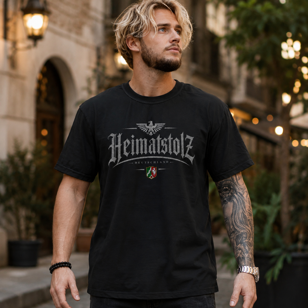 Herren T-Shirt Heimatstolz Wappen Nordrhein Westfalen weiß