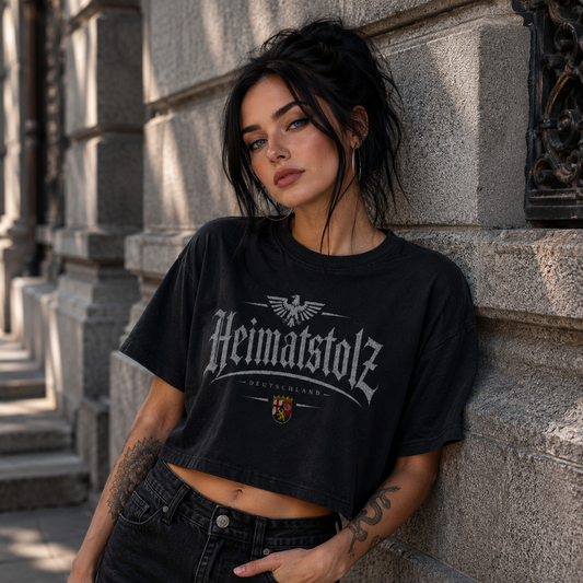 Damen Oversize Crop Top Heimatstolz Wappen Rheinland Pfalz weiß