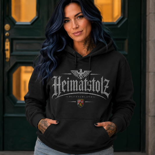 Damen Hoodie Heimatstolz Wappen Rheinland Pfalz weiß
