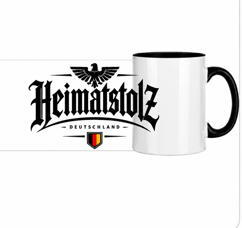 Panorama Tasse zweifarbig Heimatstolz Deutschland mit Wappen weiß