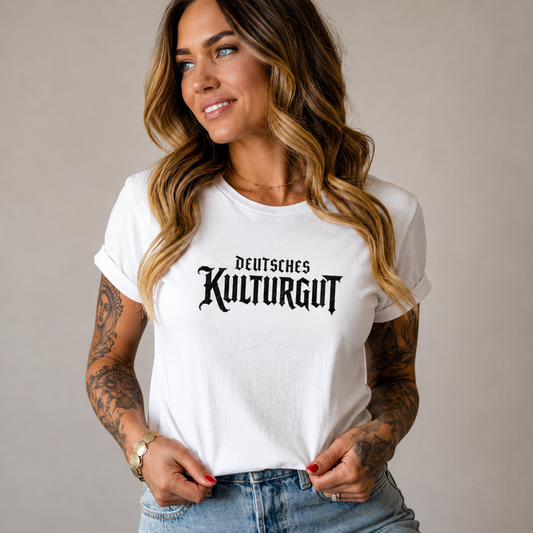Damen T-Shirt Deutsches Kulturgut Emblem schwarz