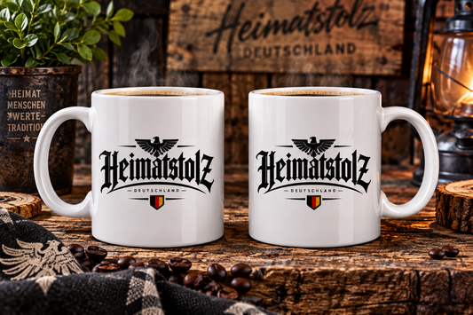 Tasse Heimatstolz Deutschland mit Landwappen schwarz