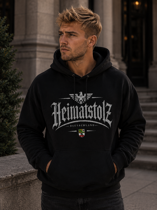 Herren Hoodie Heimatstolz Wappen Sachsen Anhalt weiß