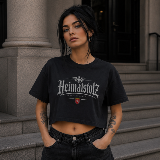 Damen Oversize Crop Top Heimatstolz Wappen Niedersachsen weiß