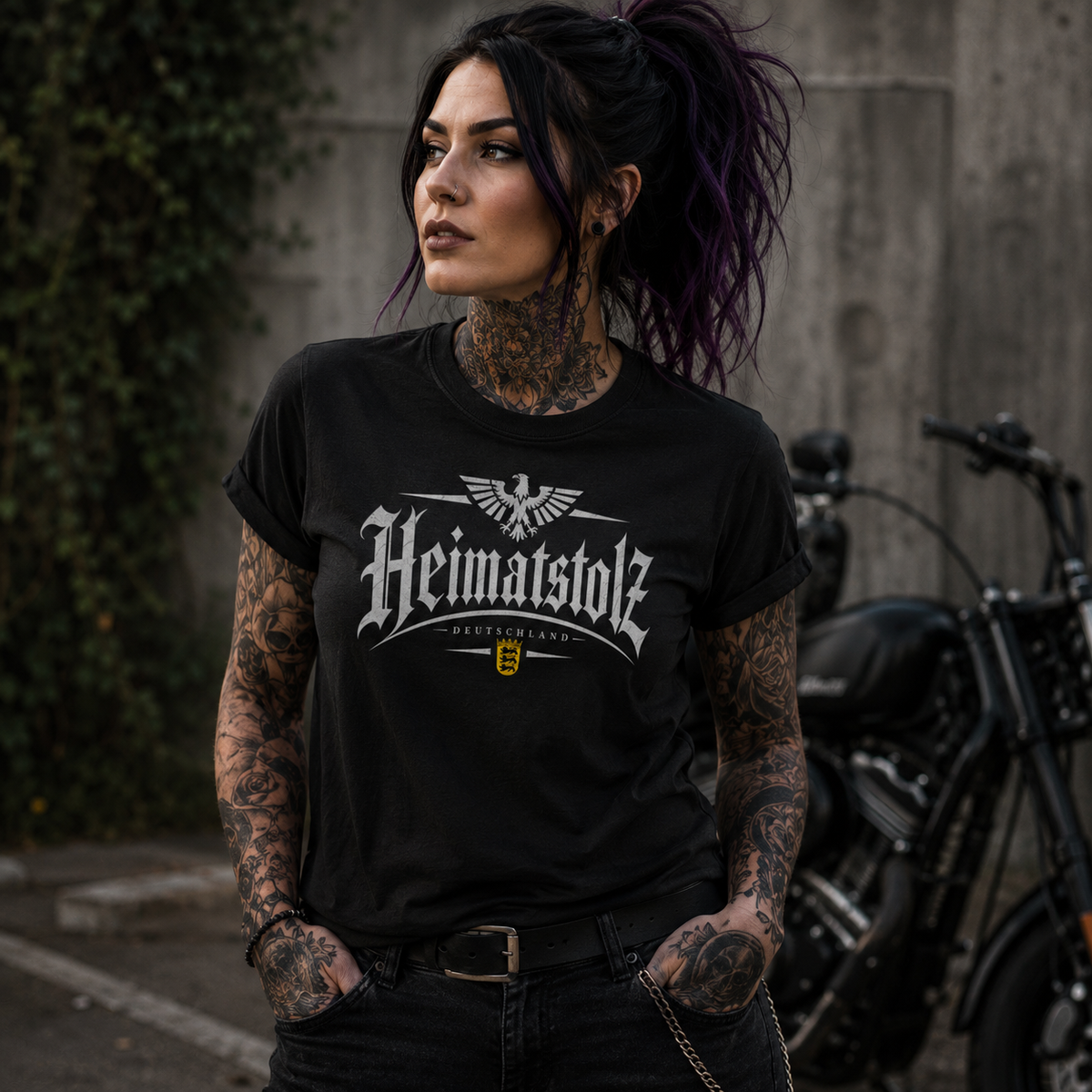 Damen T-Shirt Heimatstolz Wappen Baden Württenberg weiß